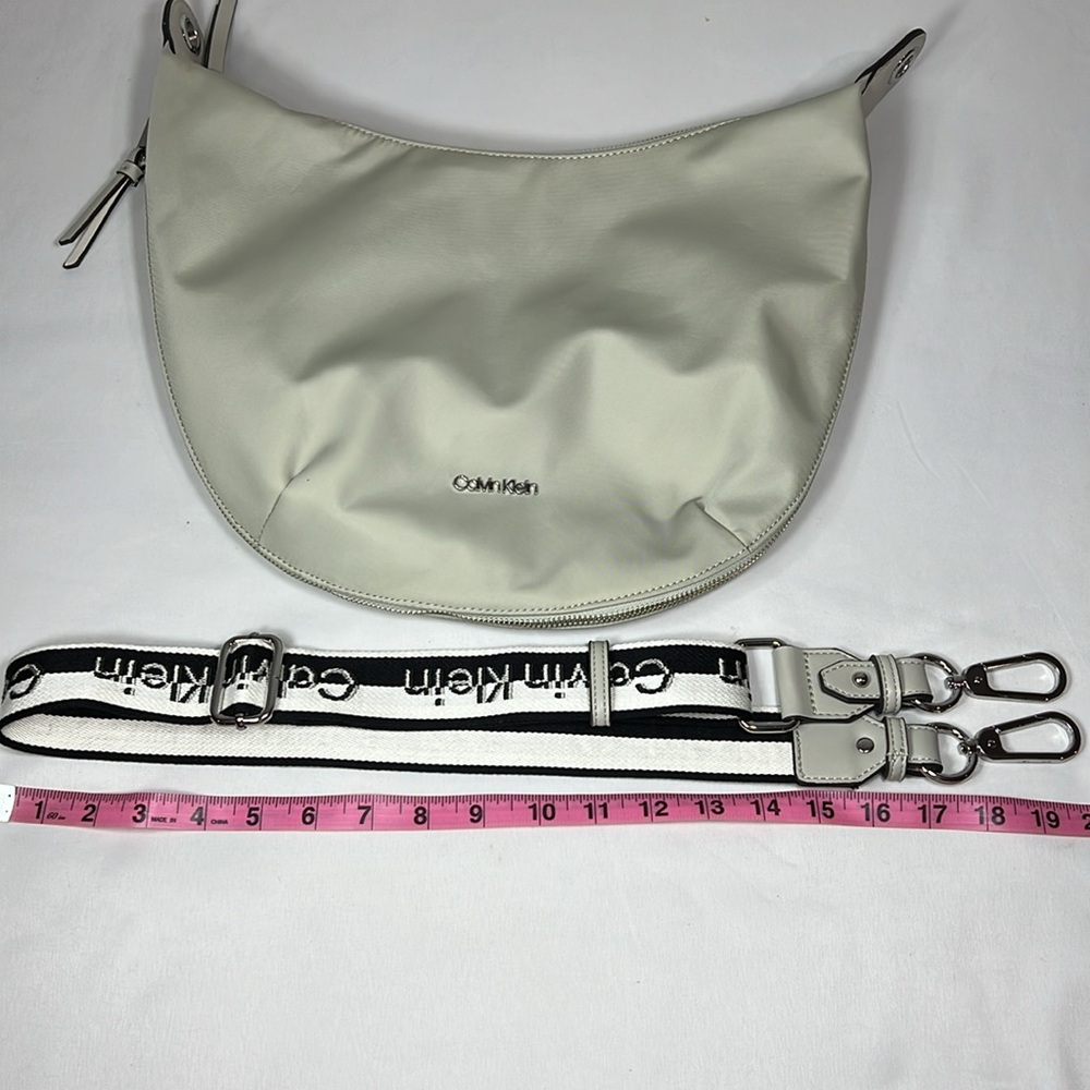 Calvin Klein Beige Canvas Crossbody Bag Purse w Guitar Strap - Picture 9 of 9